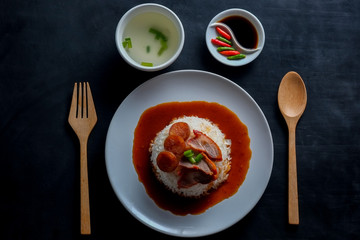 Red pork and Rice , thai food