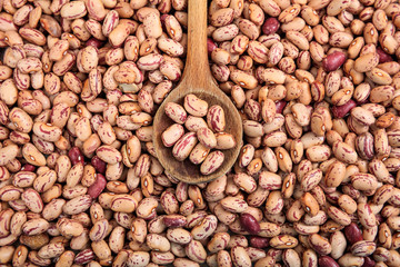 Wooden spoon and pinto beans