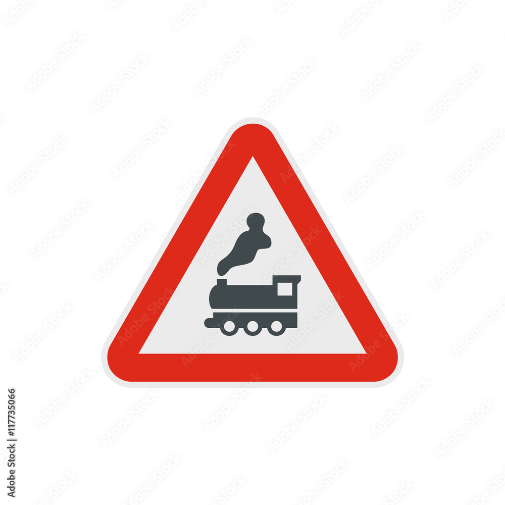 Poster warning sign railway crossing without barrier icon in flat style on a white background
