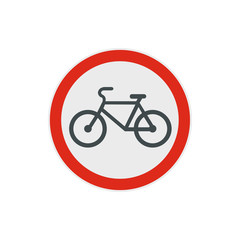 Fototapeta premium Travel by bicycle is prohibited traffic sign icon in flat style on a white background