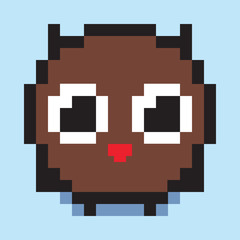 Fototapeta premium Pixel art, minimalistic owl chick, flat web icon, vector design object