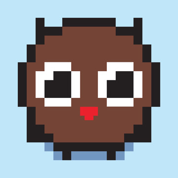 Pixel art, minimalistic owl chick, flat web icon, vector design object