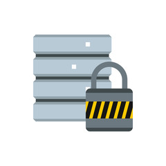 Database with padlock icon in flat style on a white background