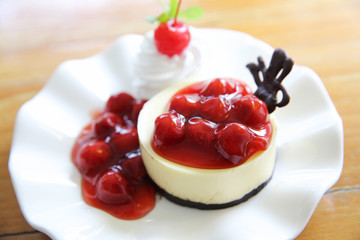 Dessert - Cheesecake with cherry Sauce