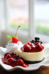 Dessert - Cheesecake with cherry Sauce
