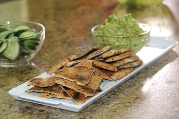 a close up of pita with guacamole