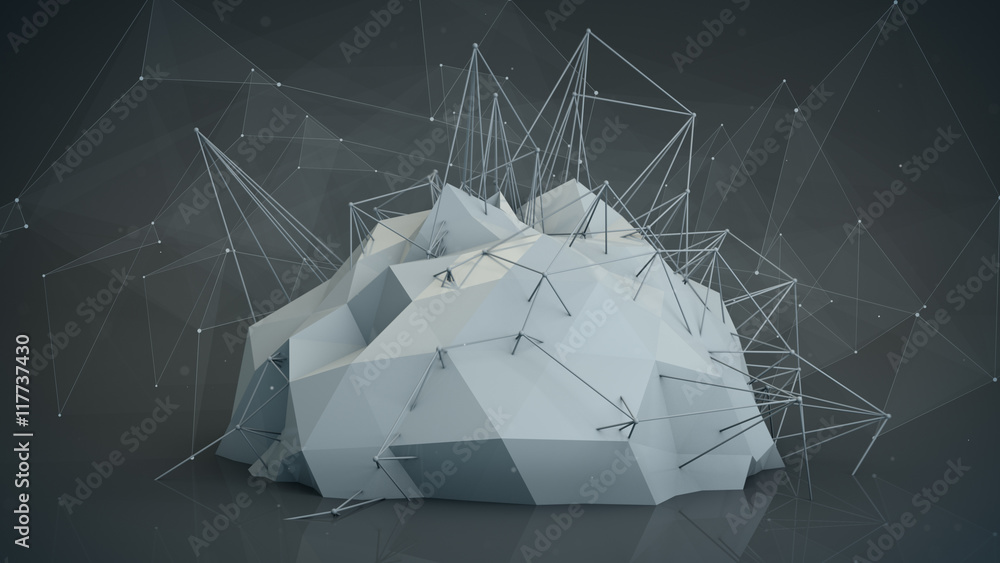 Poster grey futuristic network shape. abstract 3d render