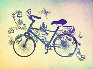 Bicycle and Floral Ornament Grunge