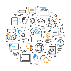 Vector line concept foreign language school