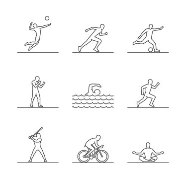 Line sports silhouettes of sportsmen