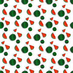 Seamless background with a pattern of juicy ripe pieces of watermelon.