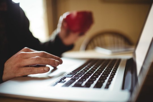 Cropped image of person using laptop