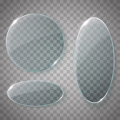 Glass plates set. Vector acrylic banners on transparent background.