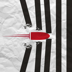 Red bullet shot smashed the walls on white background with creased paper texture. Vector illustration