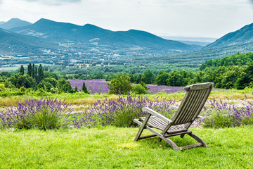 Relaxing chair facing the lavender fields