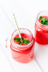 Healthy watermelon smoothie on a wood background. Freshly blended watermelon Smoothies.