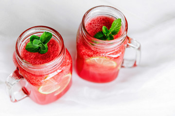 Healthy watermelon smoothie on a wood background. Freshly blended watermelon Smoothies.