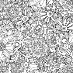 Doodle black and white abstract hand drawn vector background. Wavy zentangle style seamless pattern.