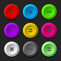 Sewing Buttons Set on Dark Background. Vector