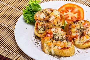 Pizza with bread for lunch