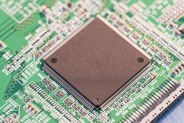 silicon chip on a circuit board microprocessor