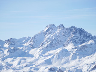 Winter snow covered mountain peaks in Europe. Great place for sports