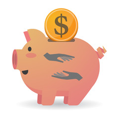 Isolated  piggy bank icin with  two hands giving and receiving