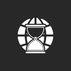 Globe and hourglass symbol simple icon on background