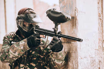 Fototapeta premium Close-Up Of A Paintball Player