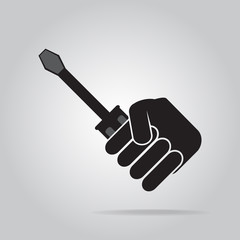 Hand holding with working tool icon