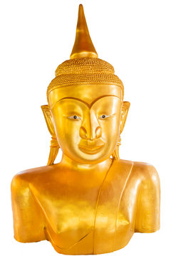Strange Buddha statue isolated on white background. It is Buddha statue at Pratong temple or Phra-phud temple. it is Buddha statue appear up from ground with half body