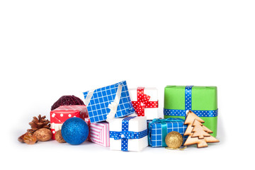 Christmas gifts on a white background.