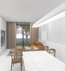 3d rendering nice dining counter with loft style living room