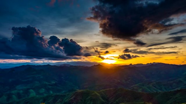 Time lapse, Sunset over mountain at Phou Khoun in Laos.
