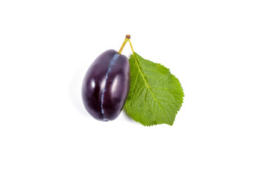 Plums with leaf isolated on a white.