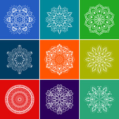 Vector White Floral Mandala Set over Color Background