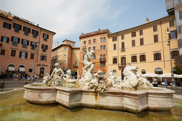 fountain of Neptune, in colorful Piazza Navona, Roma, Italy