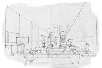 sketch stripes living VIP room, black and white interior design.