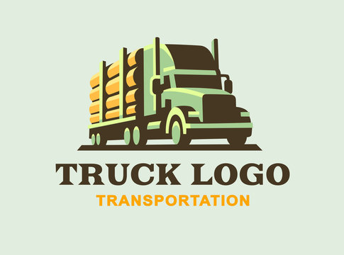 Truck logo illustration, transportation of wood
