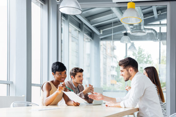 Businesspeople discussing new project at business meeting in office