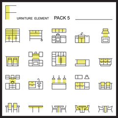 Furniture and home decorate line icons pack 5.Color outline icon