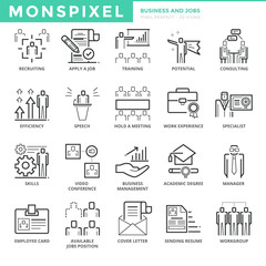 Flat thin line Icons set of Business and Jobs. Pixel Perfect Icons. Simple mono linear pictogram pack stroke vector logo concept for web graphics.