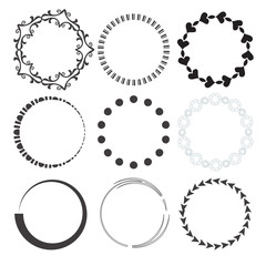 Set of circles frames, vector design elements, 9 black circles frames.
