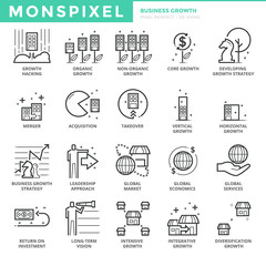 Flat thin line Icons set of Business Growth and Economy. Pixel Perfect Icons. Simple mono linear pictogram pack stroke vector logo concept for web graphics.