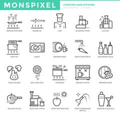 Flat thin line Icons set of Cooking and Bakery. Pixel Perfect Icons. Simple mono linear pictogram pack stroke vector logo concept for web graphics.
