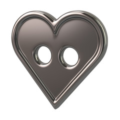3d illustration of silver heart shaped button