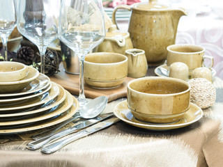 Set of dishes on table