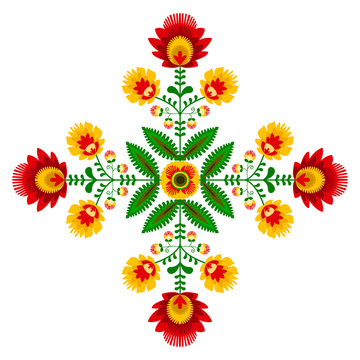Polski folklor - wzór z kwiatów i liści