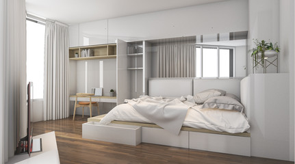 3d rendering nice daylight in good design bedroom