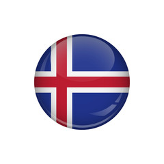 Flag of Iceland. A round button with a glare. Round Flag emblem.